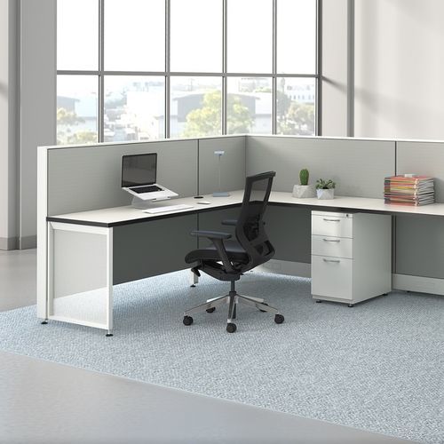 Tisch-Bürotrennwand - UNITE - KI - bodenstehend / Stoff / Glas