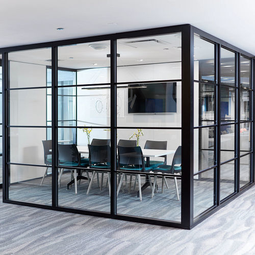 Schiebetrennwand - GENIUS - KI - mit Glasfront / Holz / Laminat