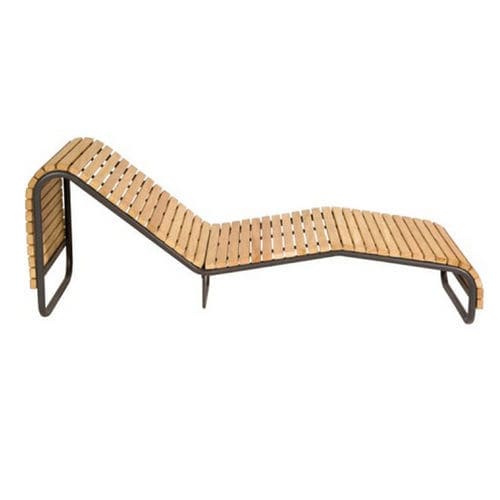 Klassische Sonnenliege - GUYON - Holz / Polyester / Metall