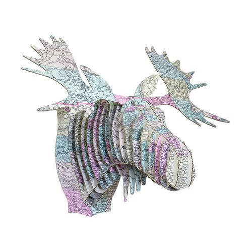 Karton-Skulptur - FRED VINTAGE MAP PRINT MOOSE HEAD - cardboard safari - Wand