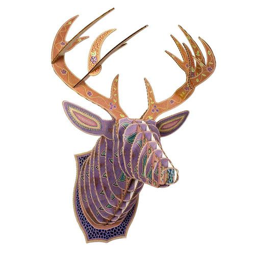 Karton-Skulptur - LEAH YELLOWBIRD PATTERN ANIMAL HEADS - cardboard safari - Wand