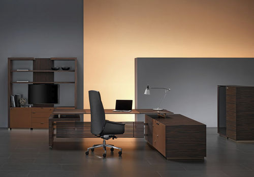 Chefschreibtisch - RHO PLUS - ora acciaio - modern / Holz / Leder