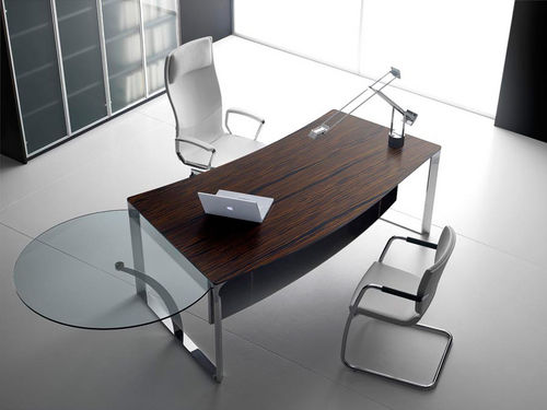 Chefschreibtisch - DHOW - ora acciaio - modern / Holz / Glas