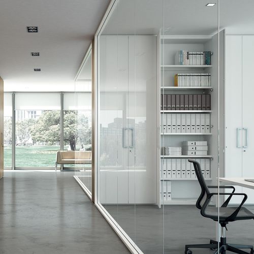 Festinstallierte Trennwand - S1  - Quadrifoglio Sistemi d'Arredo - mit Glasfront / Metall / für professionellen Einsatz