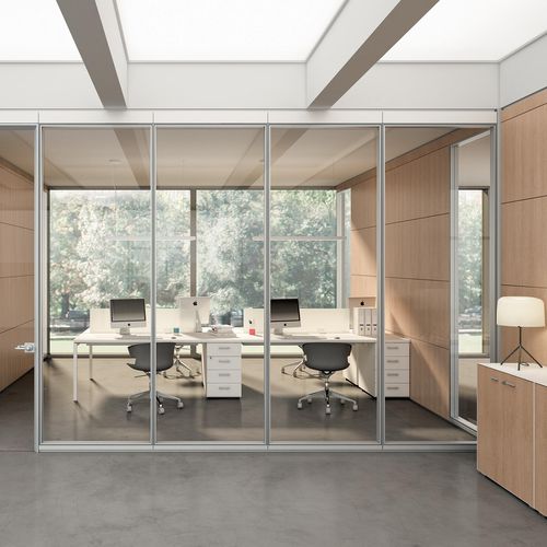 Festinstallierte Trennwand - P1   - Quadrifoglio Sistemi d'Arredo - mit Glasfront / Stahl / für professionellen Einsatz
