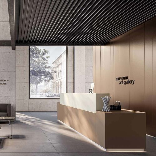 Modulare Empfangstheke - Z1 - Quadrifoglio Sistemi d'Arredo - mattlackiertes Holz / Melamin / Metall