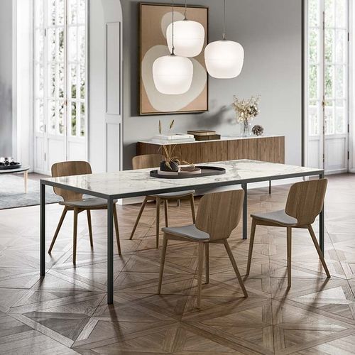 Moderner Arbeitstisch - SIX - Quadrifoglio Sistemi d'Arredo - Metall / Feinsteinzeug / Gestell aus Metall