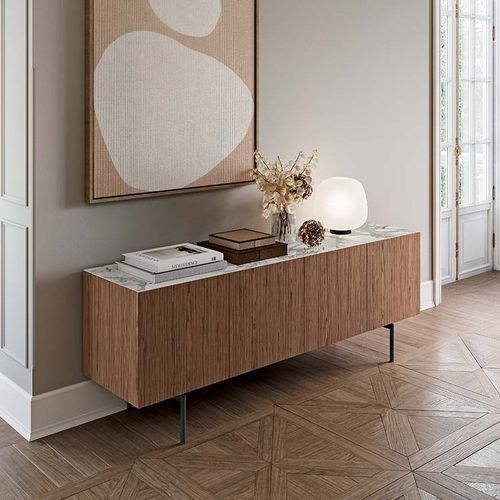 Modernes Sideboard - BLOOM - Quadrifoglio Sistemi d'Arredo - Holz / Feinsteinzeug / maßgefertigt