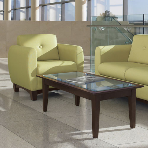 Klassischer Couchtisch - DAWSON - GLOBAL totaloffice - Hartglas / Gestell aus Laubholz / rechteckig
