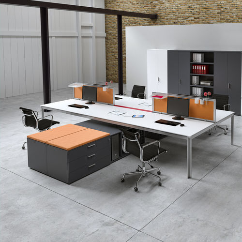 Tisch-Bürotrennwand - ZEFIRO - ALEA - Stoff / Glas / Holz