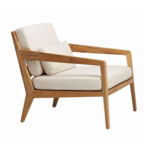 Moderner Sessel - DRIFT - BROWN JORDAN - Stoff / Teakholz / mit abnehmbarem Kissen