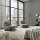 moderner Sessel / Stoff / Holz / grau
