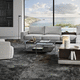 moderner Couchtisch / Glas / Marmor / Gestell aus bemaltem Stahl