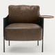 moderner Sessel / Leder / Massivholz / braun