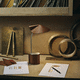Tischlampe / Edelstahl / Leder / modern