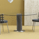 moderner Tisch / Hartglas / Gestell aus rostfreiem Edelstahl / rund