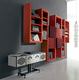 wandmontiertes Bücherregal / modern / mattlackiertes Holz / rot