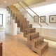 gerade Treppe / Holzstufen / mit Stahlstruktur / modern