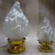 Tischlampe / poliertes Messing / Glas / Art Deco