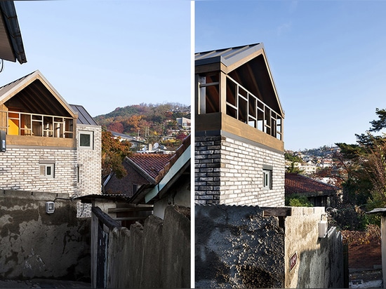 Backsteinmauern und numaru Balkon