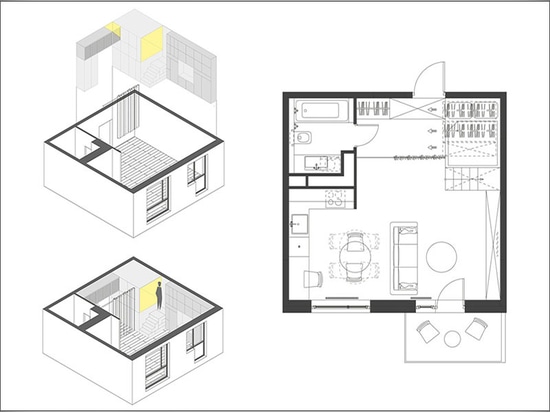 Kleine Wohnungs-Entwurfs-Idee – angehobenes Schlafzimmer lässt Lagerung darunterliegend zu