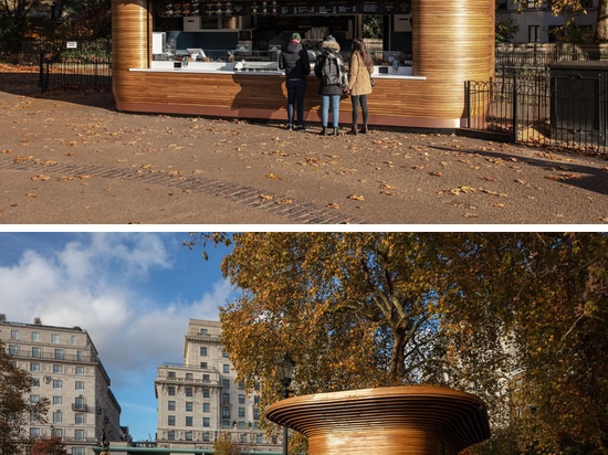 Ein neuer bildhauerischer Park-Kiosk hat sich in London geöffnet