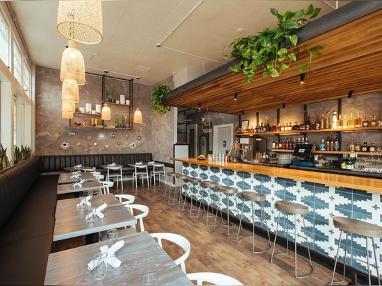 Lateinisch-inspiriertes Stange-Restaurant-Projekt in Denver-Meisterstück. JOI Twenty Upholstered Chairs durch TOOU.