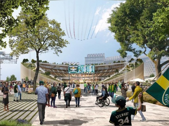 bjarke ingels Gruppe verbessert Entwurf für des neue das Baseballstadion Oaklands a