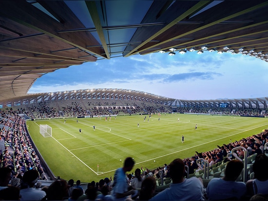 Zaha Hadid Architects' Vollholz-Fußballstadion in Stroud erhält die Genehmigung des Stadtrates