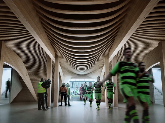 Zaha Hadid Architects' Vollholz-Fußballstadion in Stroud erhält die Genehmigung des Stadtrates