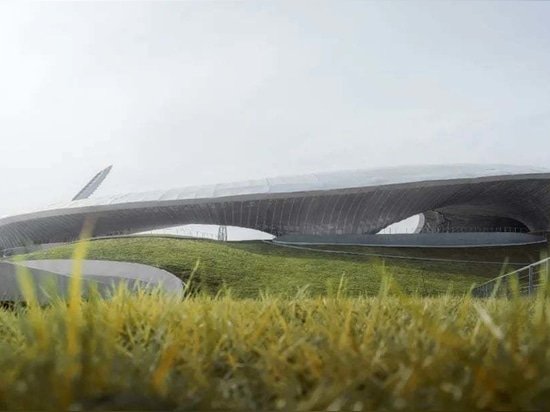 Der gerade fertiggestellte Quzhou Sports Park von MAD Architects schwebt über der Provinz Zhejiang in China