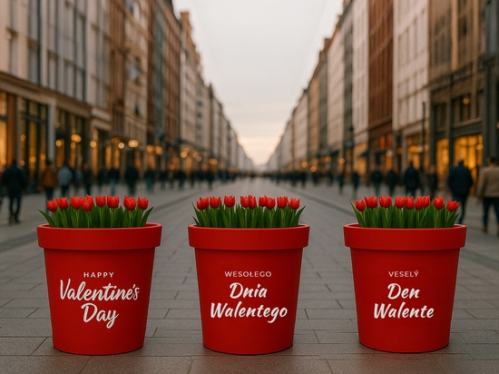 Dekorationen zum Valentinstag in öffentlichen Räumen