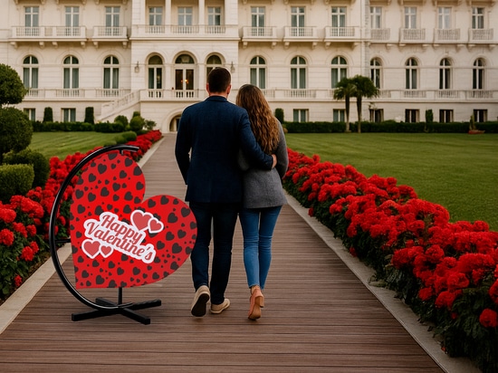 Dekorationen zum Valentinstag in öffentlichen Räumen