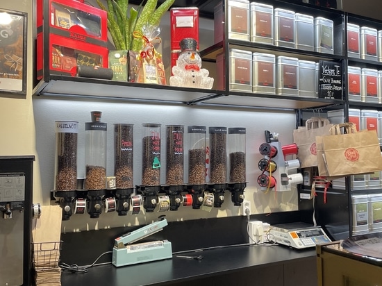 Hermetisch verschlossene, wandmontierte Kaffeebohnenspender für den Fachhandel