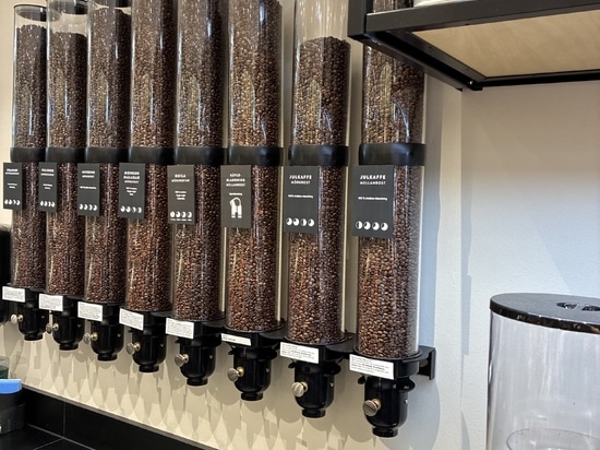 Hermetisch verschlossene, wandmontierte Kaffeebohnenspender für den Fachhandel