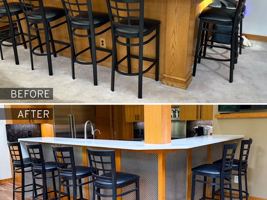 Von gewöhnlich zu außergewöhnlich: Diese Vorher-Nachher-Umgestaltung einer Hausbar verdeutlicht, wie das Architektur-Drahtgeflecht M33-2 den Raum in einen stilvollen Ort für geselliges Beisammensei...