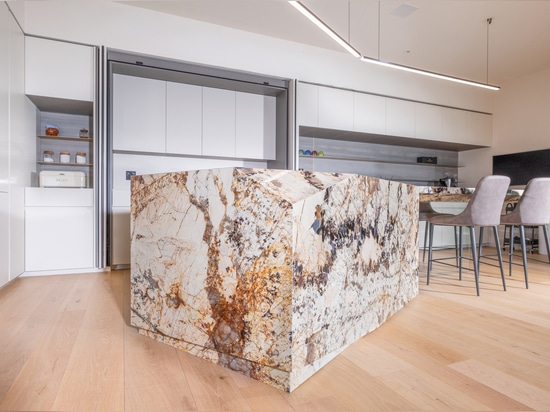 Kücheninsel „Patagonia“ aus Quarzit: eine zeitgenössische Designskulptur