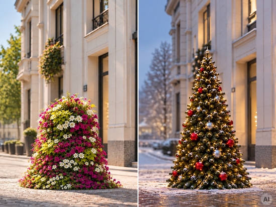 Von Sommerblumen bis hin zu Weihnachtsdekoration: ein Wechsel der Jahreszeiten