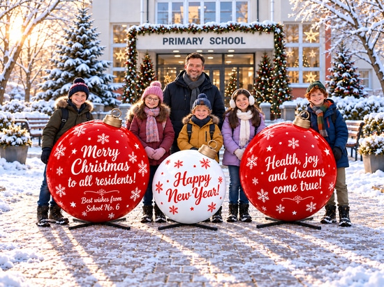 Bedeutungsvolle Weihnachtsdekoration: XXL-Kugeln mit einer Botschaft