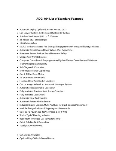 450554 ADS-464 List Of Standard Features Brochure