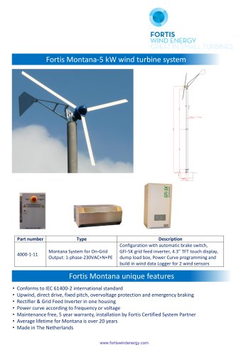 Fortis Montana-5 kW wind turbine system