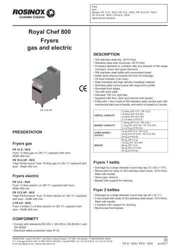 Royal Chef 800 Fryers gas and electric