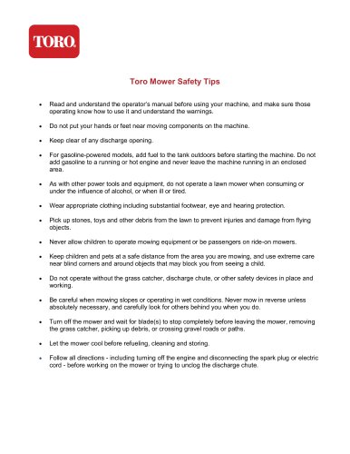 Toro Mower Safety Tips