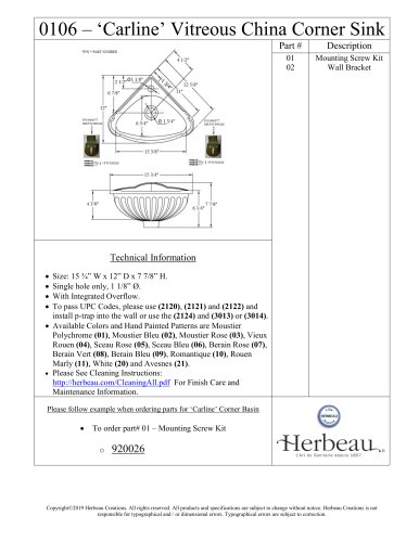 0106 – ‘Carline’ Vitreous China Corner Sink