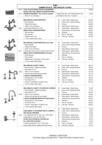 price list: Robinetteries ROYALE et RENAISSANCE