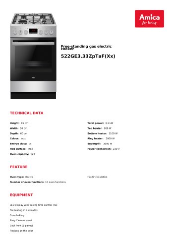 Free-standing gas electric cooker 522GE3.33ZpTaF(Xx)