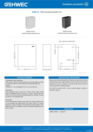 GW06 14 Wall mounted wastebin 23L