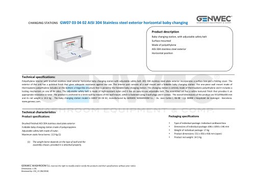 GW07 03 04 02 AISI 304 Stainless steel exterior horizontal baby changing
