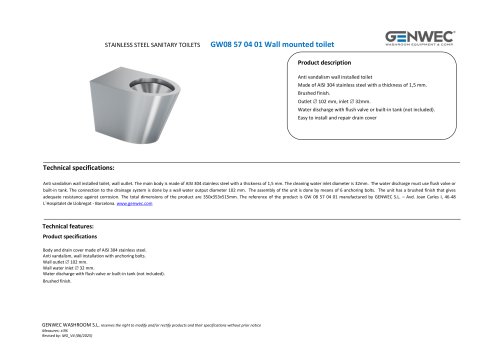 GW08 57 04 01 Wall mounted toilet