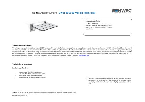 GW11 23 11 00 Phenolic folding seat